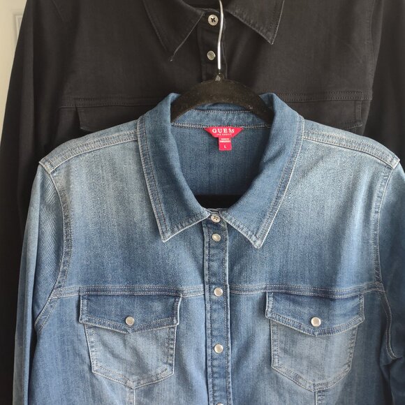 Guess stretch denim shirts - snap front jean jackets - western moto size L NWOT - Picture 1 of 11